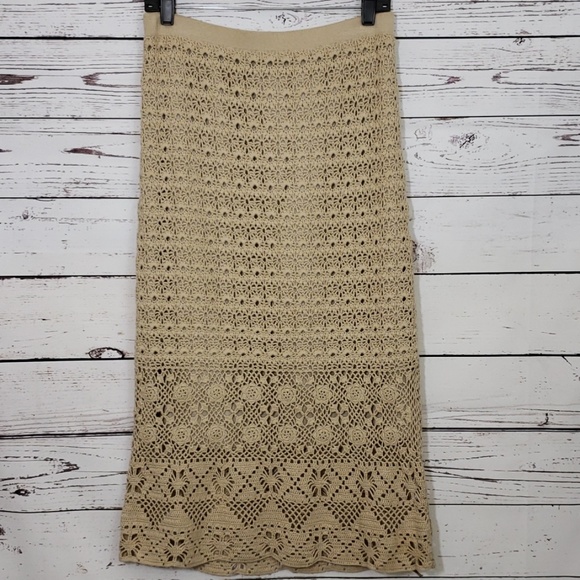 Harold's Dresses & Skirts - Harold's Tan Crochet Midi Skirt Size Medium